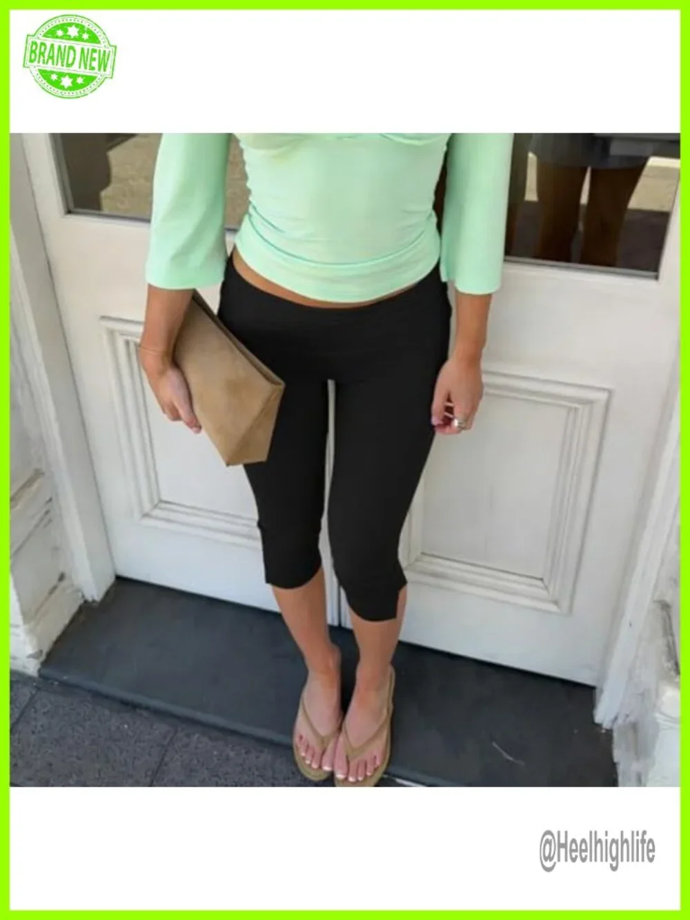 Fold Over Capri Leggings Low Rise Yoga Cropped Pants Going Out Bottoms